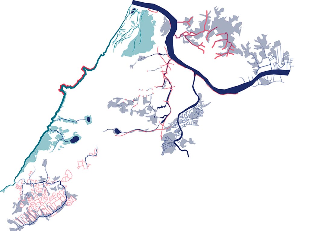 Planta conceptual de la red hidrológica de la región Côte Basque-Adour, Francia
