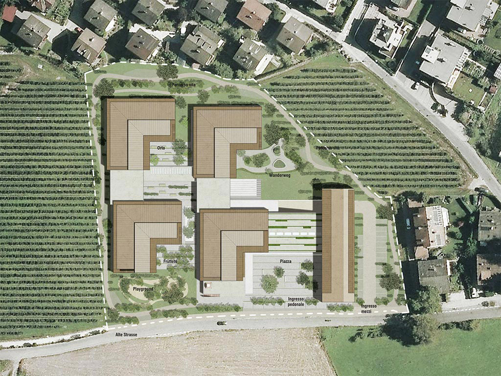 planta - propuesta paisajística para el Seniorenzentrum Elisabethsiedlung, Bressanone/Brixen, Italia